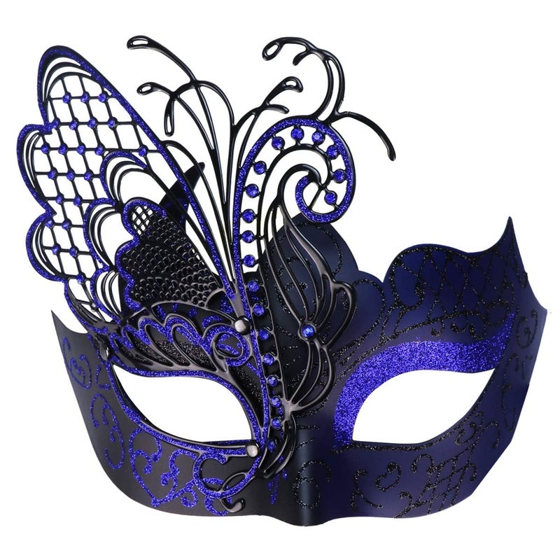 Coddsmz Mysterious Venetian Butterfly Lady Masquerade Halloween Party Mask (Black&blue) - Image 1